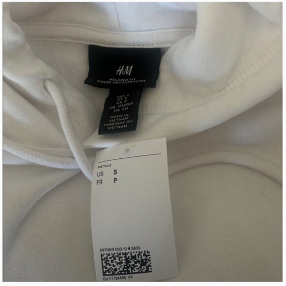 H&M Men's Solid Plain White Sweatshirt Pullover Hoodie K2 Kangaroo Pocket NEW - Picture 4 of 4